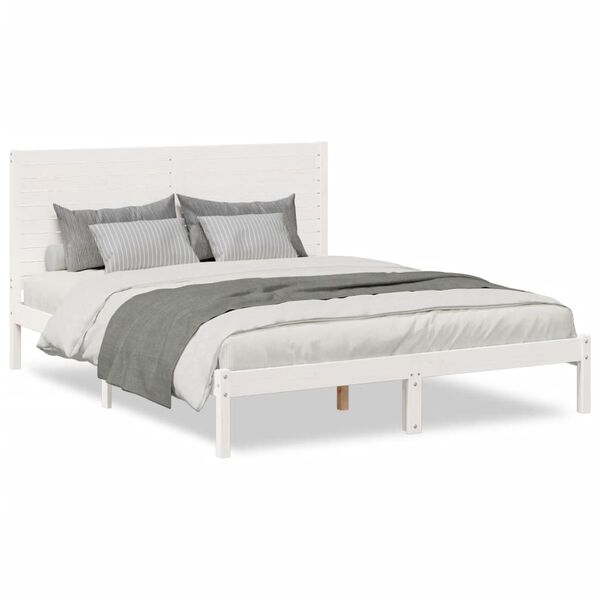 vidaXL Bedframe extra lang zonder matras massief hout wit 160x220 cm
