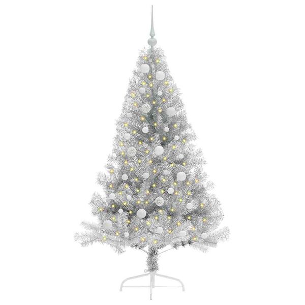vidaXL Kunstmatig Voorverlicht Kerstboom met 150 LED Zilver 150 cm PET