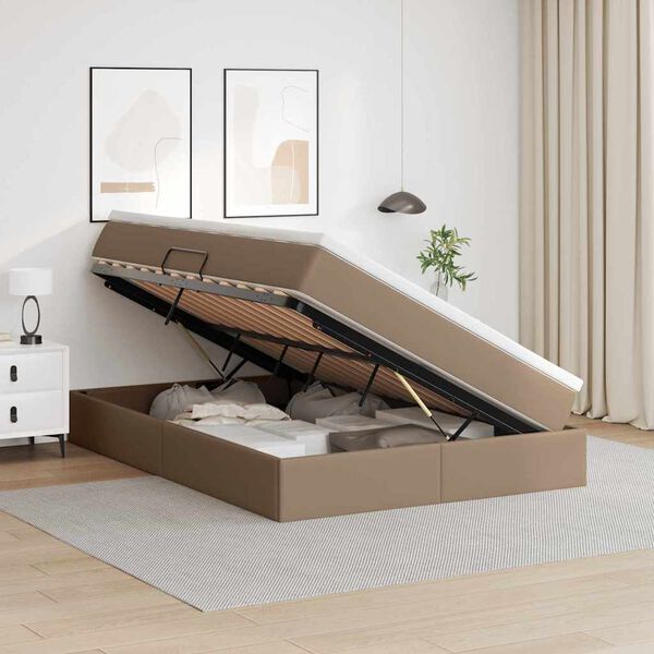 vidaXL Opbergbed met matras Cappuccino 140 x 200 cm Nep Leer