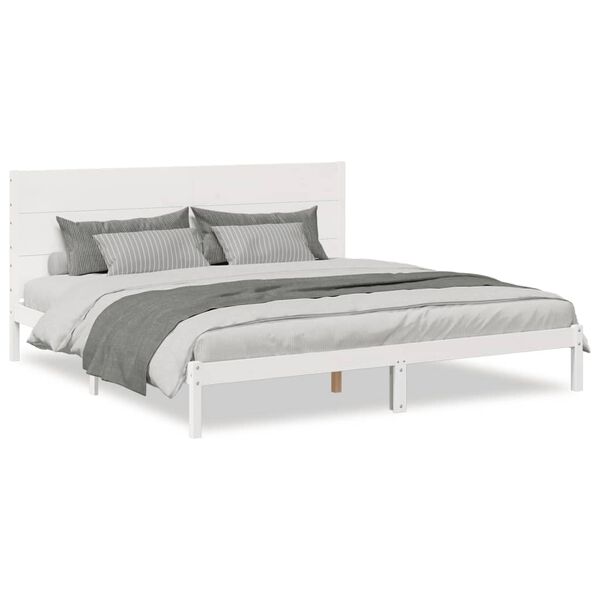 vidaXL Bedframe extra lang zonder matras massief hout wit 180x210 cm