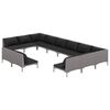vidaXL 12-delige Loungeset met kussens poly rattan donkergrijs