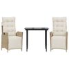 vidaXL 3-delige Tuinset met kussens poly rattan beige