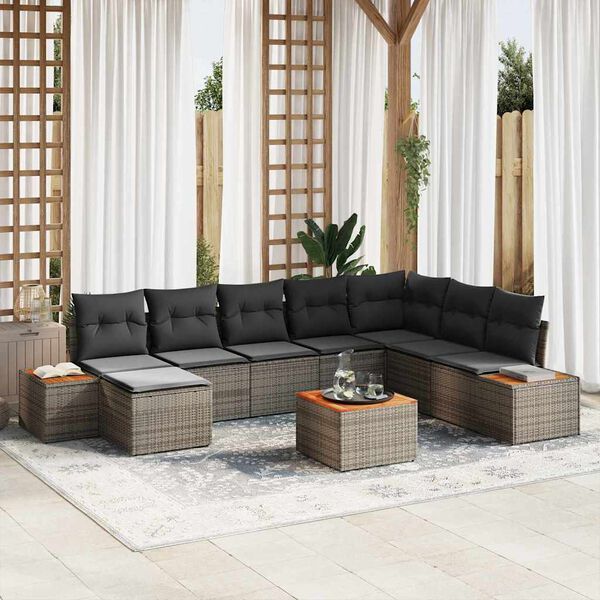 vidaXL Tuin Sofa Set 9 pcs Grijs 319 x 209 x 85 cm Poly riet