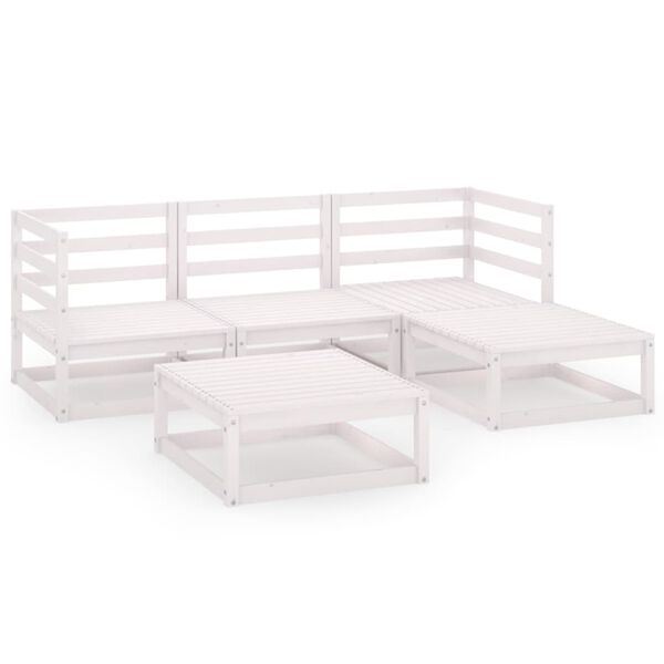 vidaXL 5-delige Loungeset massief grenenhout wit