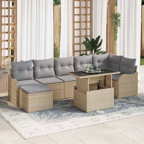 vidaXL Tuin Sofa Set met kussen 8 pcs Beige Poly riet