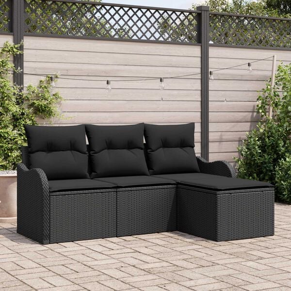 vidaXL Tuin Sofa Set met kussen met opslag 4 pcs Zwart poly rattan