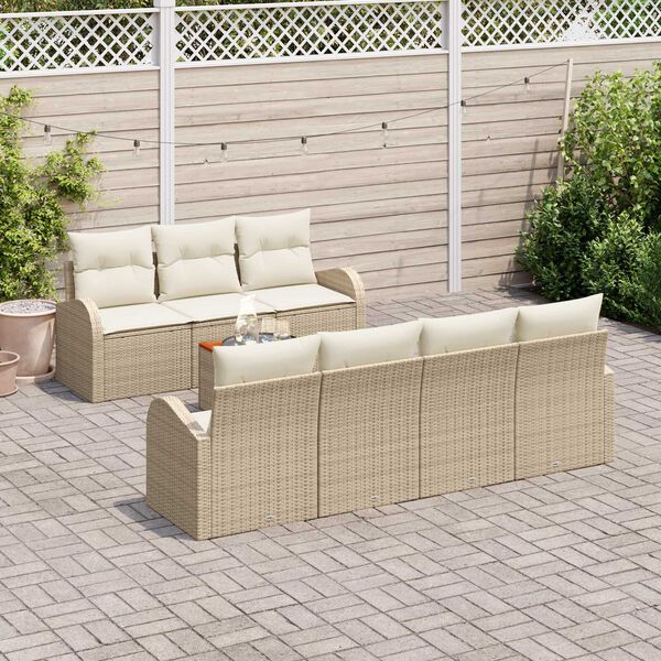 vidaXL Tuinbankenset met kussen 8 pcs Beige poly rattan