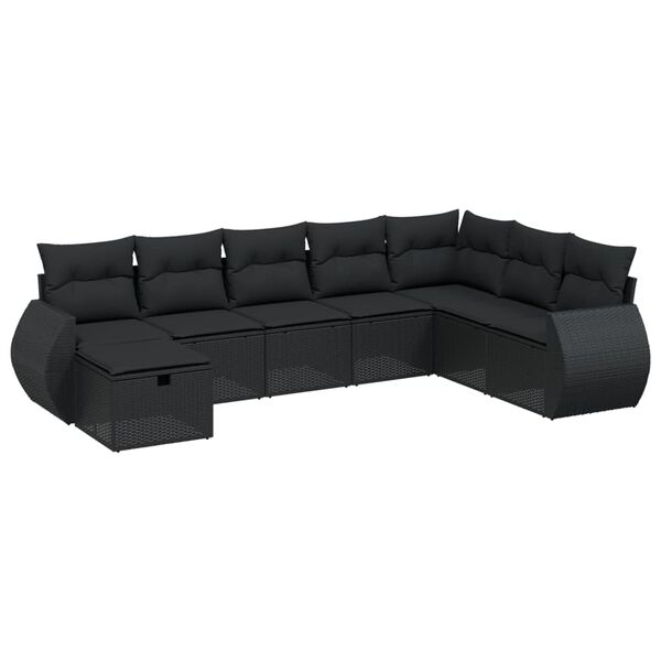 vidaXL 8-delige Loungeset met kussens poly rattan zwart