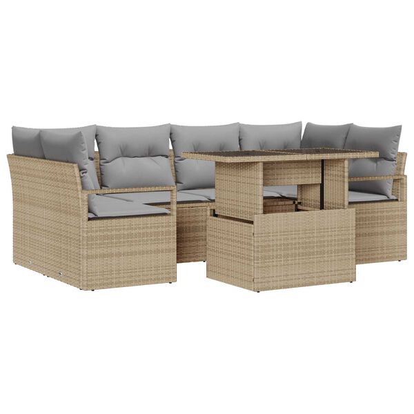 vidaXL Tuin Sofa Set met opslag 7 pcs Beige Poly riet