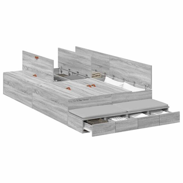 vidaXL Opbergbedframe met lade Grijs Sonoma 120 cm Bewerkt hout