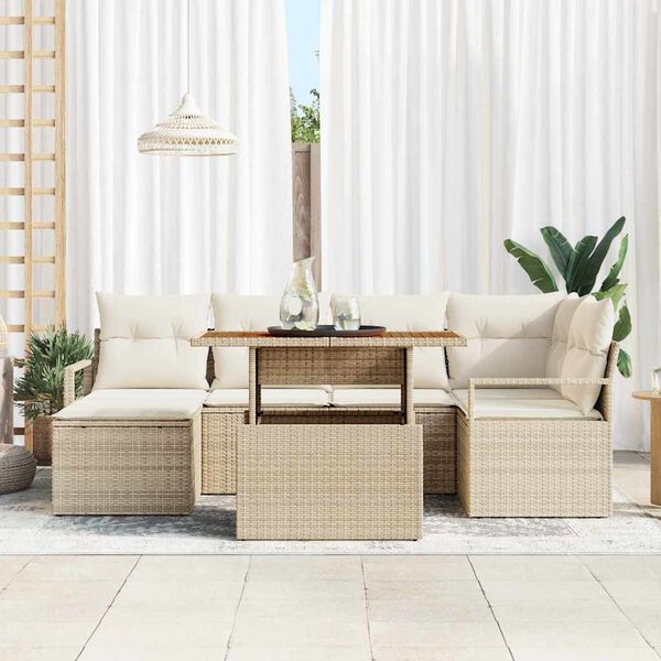 vidaXL Tuin Sofa Set met opslag 7 pcs Beige Poly riet