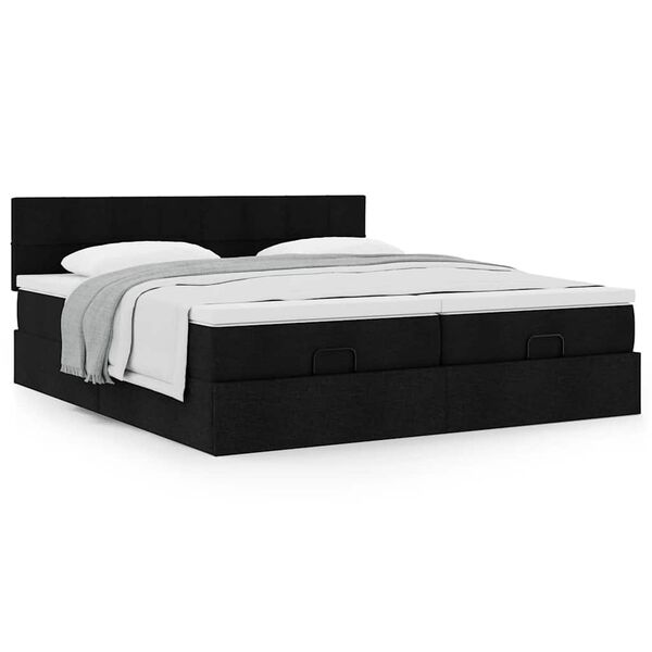 vidaXL Ottoman bed met matrassen 180x200cm stof zwart