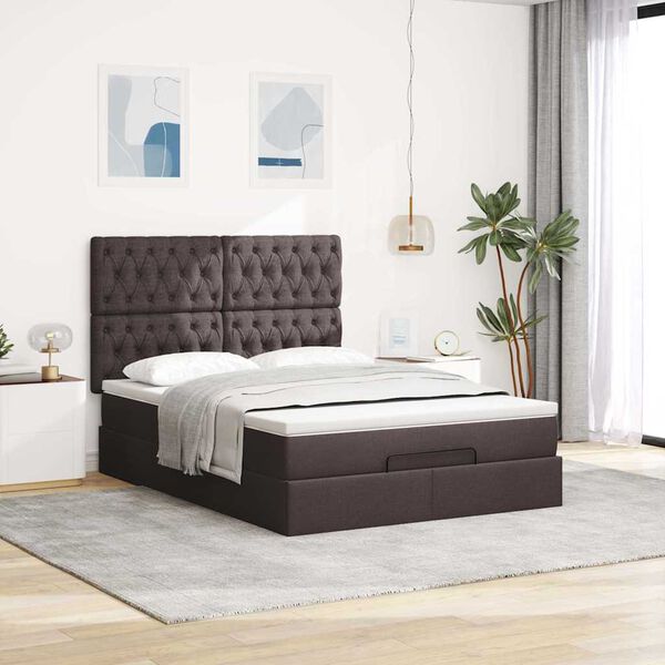 vidaXL Ottoman bed met matras 140x200cm stof donkerbruin