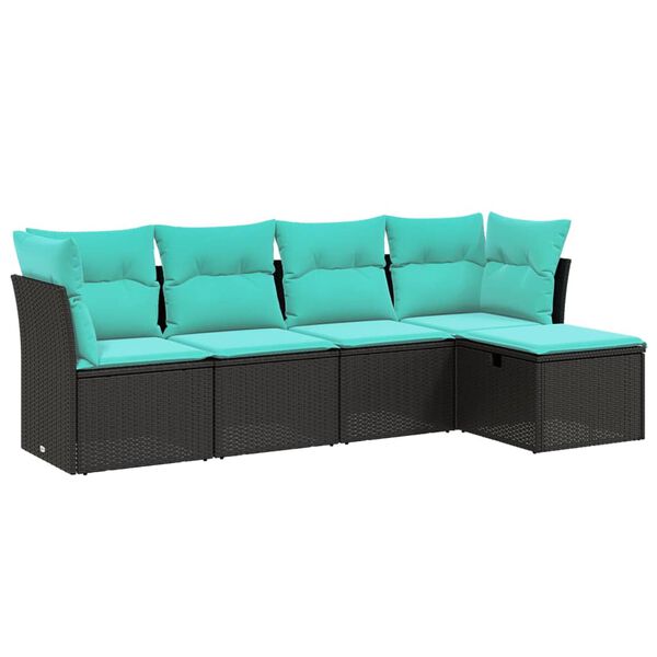vidaXL 5-delige Loungeset met kussens poly rattan bruin