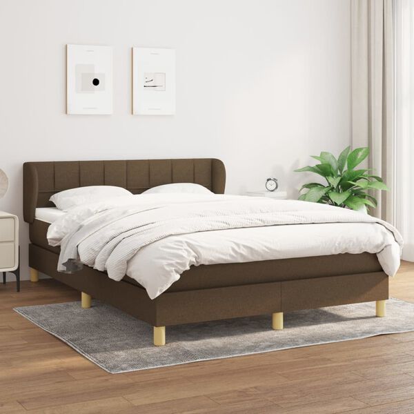 vidaXL Boxspring met matras stof donkerbruin 140x190 cm