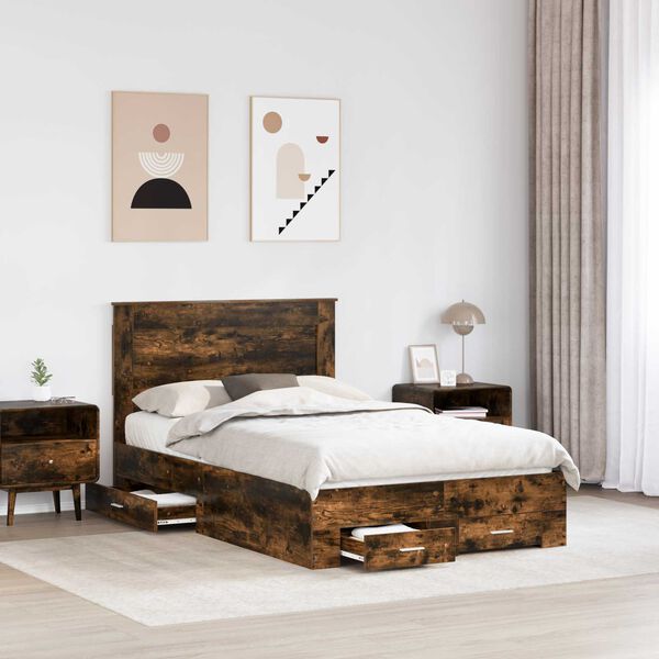 vidaXL Bedframe met lade met hoofdeinde met opslag Bewerkt hout