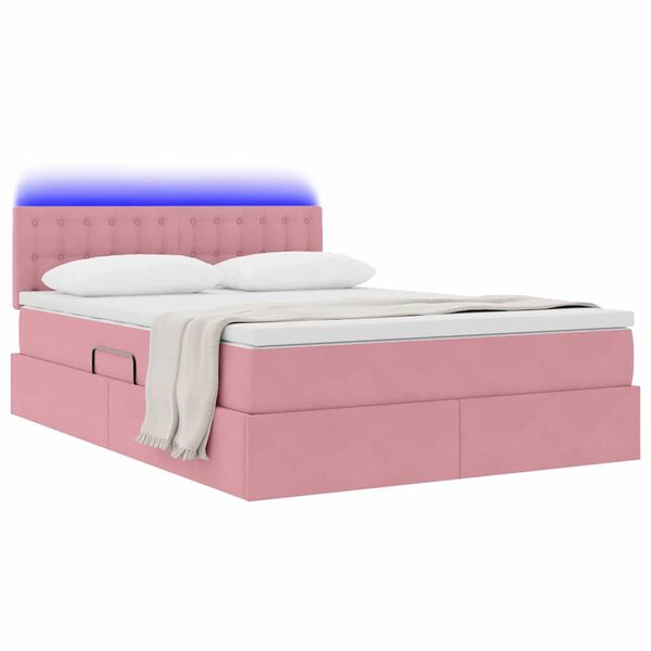 vidaXL Opbergbed met LED met matras Roze 140 x 190 cm Fluweel
