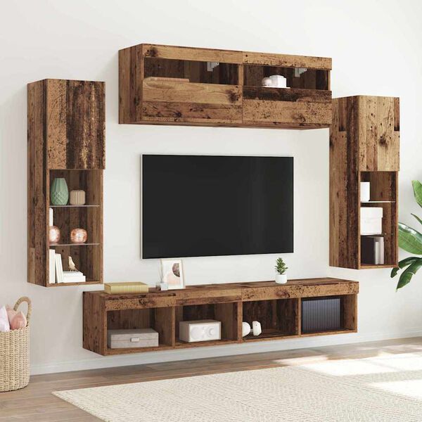 vidaXL Tv-meubelset met LED-striplichten 6 pcs Oud hout Bewerkt hout