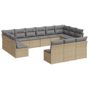 vidaXL 13-delige Loungeset met kussens poly rattan beige