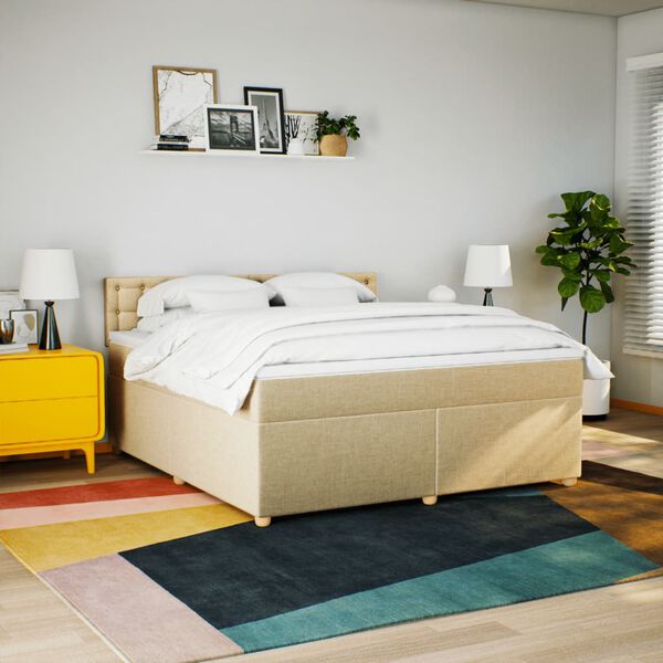 vidaXL Boxspring met matras stof crèmekleurig 180x200 cm
