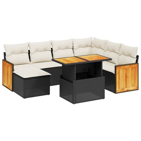 vidaXL 8-delige Loungeset met kussens poly rattan zwart