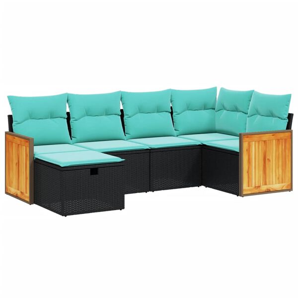 vidaXL 6-delige Loungeset met kussens poly rattan grijs