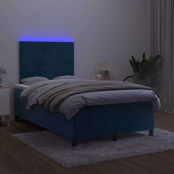vidaXL Boxspring met matras en LED fluweel donkerblauw 120x190 cm
