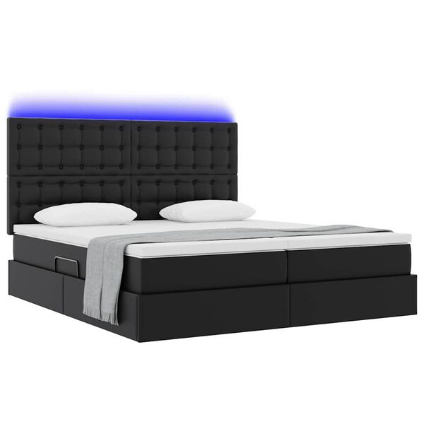 vidaXL Opbergbed met LED met hoofdeinde Zwart 200 x 200 cm Kunstleer