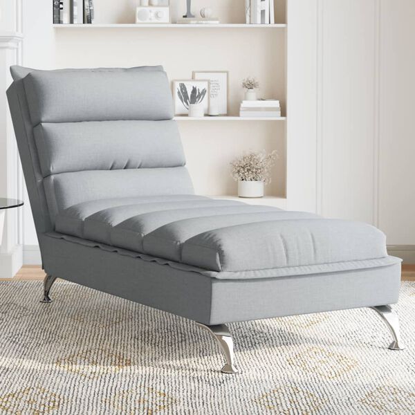 vidaXL Chaise longue met kussens stof lichtgrijs