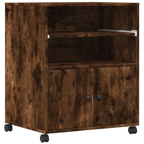 vidaXL Printerkastje met wielen 60x48x74 cm gerookt eikenkleurig