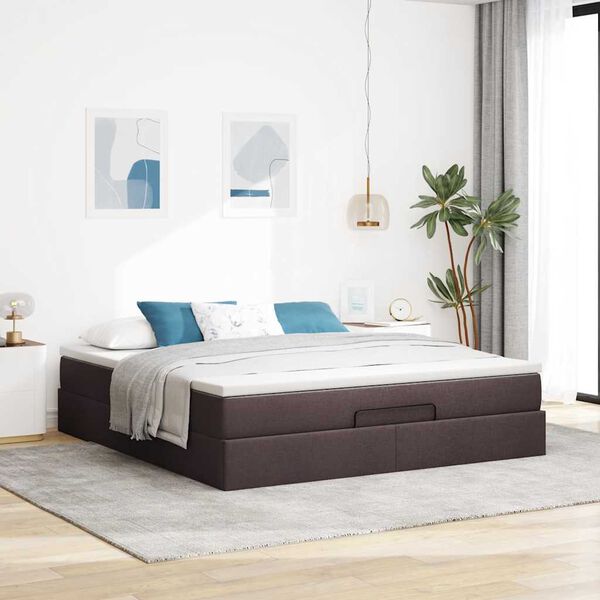 vidaXL Ottoman bed met matras 160x200cm stof donkerbruin