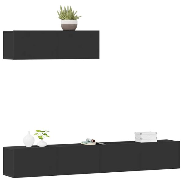 vidaXL 3-delige Tv-meubelset bewerkt hout zwart