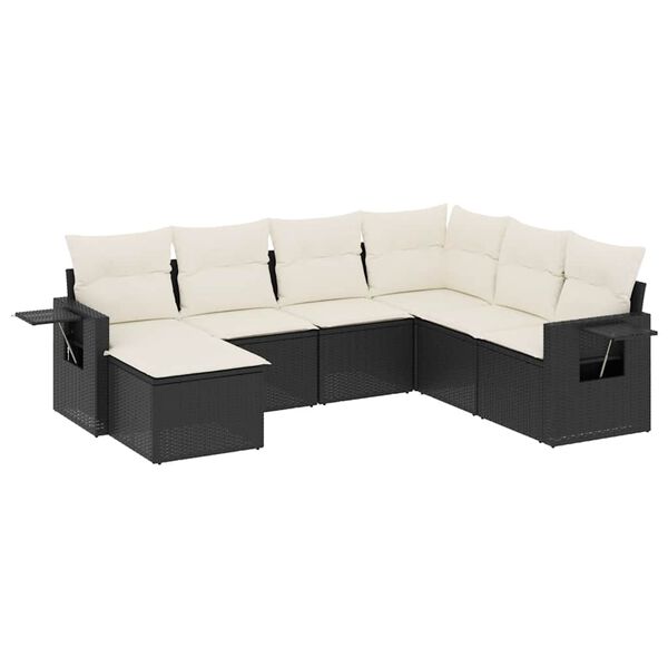 vidaXL 7-delige Loungeset met kussens poly rattan zwart