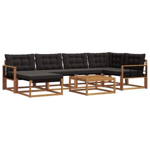 vidaXL Buiten bankenset 19 pcs Natuurlijk en Zwart Massief Acaciahout