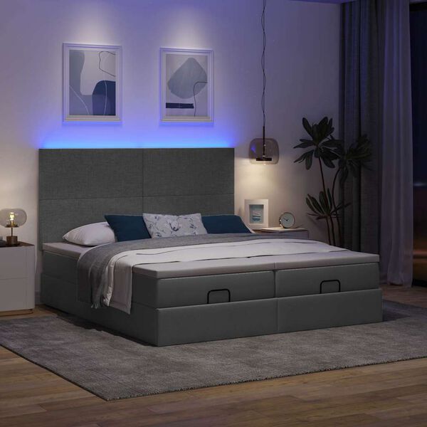 vidaXL Ottoman bed met matrassen en LED's 180x200cm stof donkergrijs