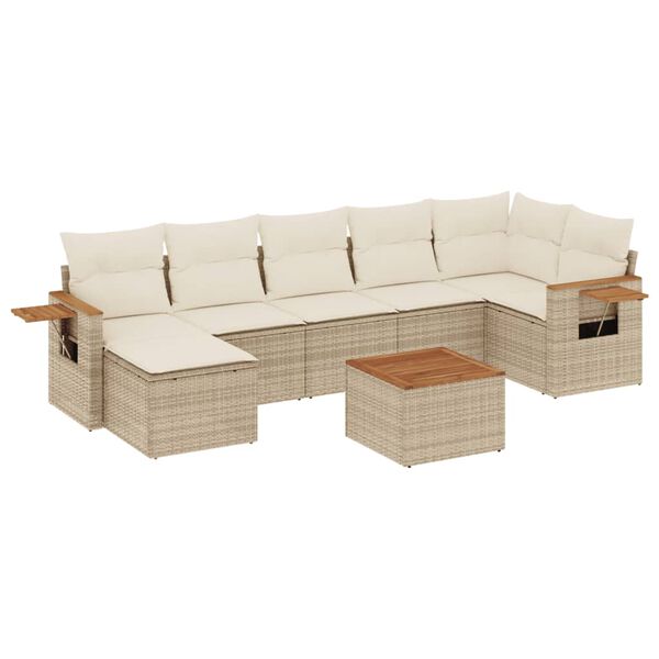 vidaXL 8-delige Loungeset met kussens poly rattan beige