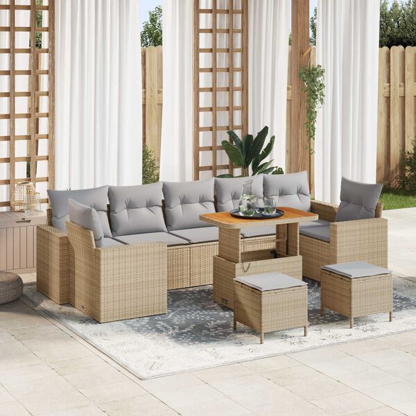 vidaXL Tuin Sofa Set 10 pcs Beige poly rattan