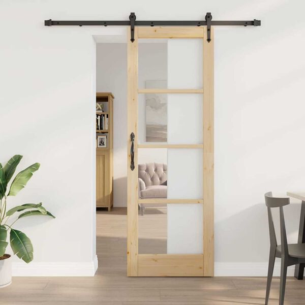 vidaXL Schuifdeur Naturel 73,5 x 211 cm Massief grenenhout en glas