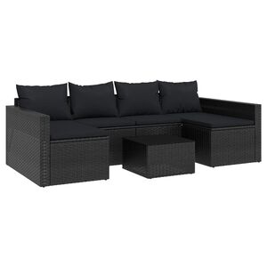 vidaXL 2-delige Loungeset met kussens poly rattan zwart