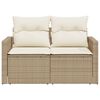 vidaXL Tuinbank 2-zits met kussens poly rattan beige