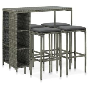 vidaXL 5-delige Tuinbarset met kussens poly rattan grijs
