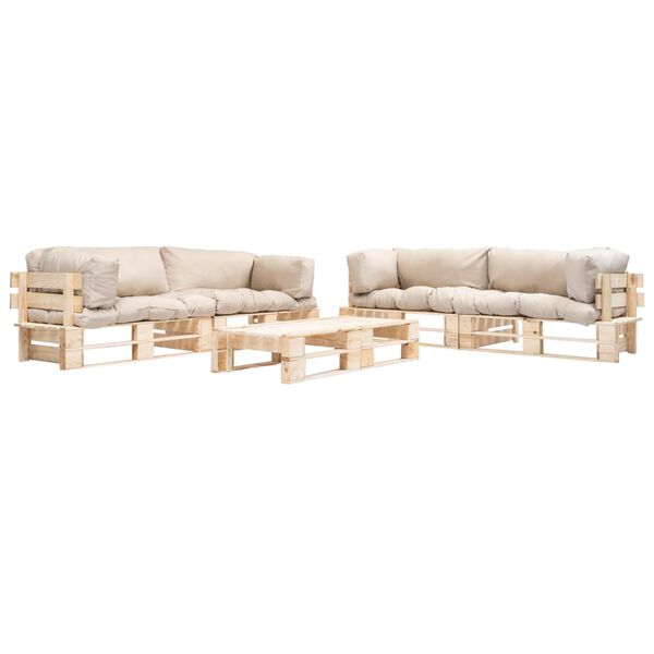 vidaXL 6-delige Loungeset pallet met zandkleurige kussens hout