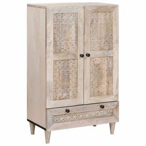 vidaXL Hoge kast 60 x 33 x 100 cm Massief Mango Hout Bleached Wit