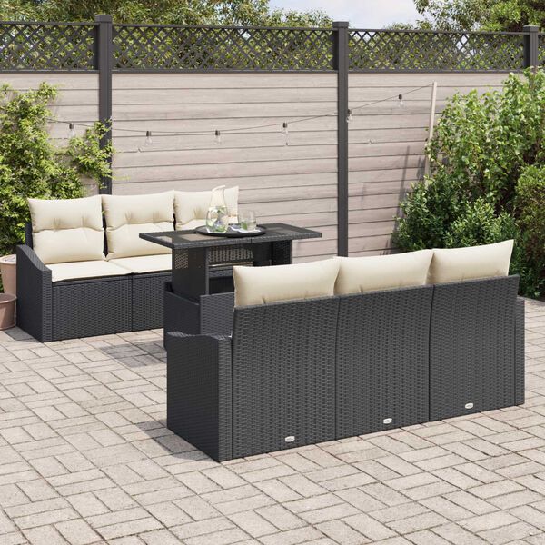 vidaXL Tuin Sofa Set met kussen 7 pcs Zwart en cr&egrave;me 100 x 55 x 73 cm