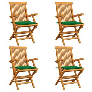 vidaXL Tuinstoelen 4 st met groene kussens massief teakhout