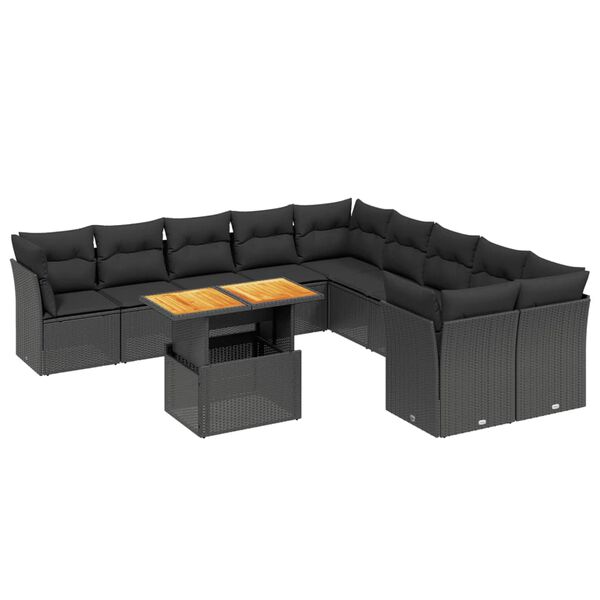 vidaXL 11-delige Loungeset met kussens poly rattan zwart