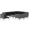 vidaXL 10-delige Loungeset met kussens poly rattan donkergrijs