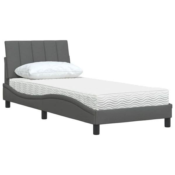 vidaXL Bed met matras "Hanko" stof donkergrijs 90x190 cm