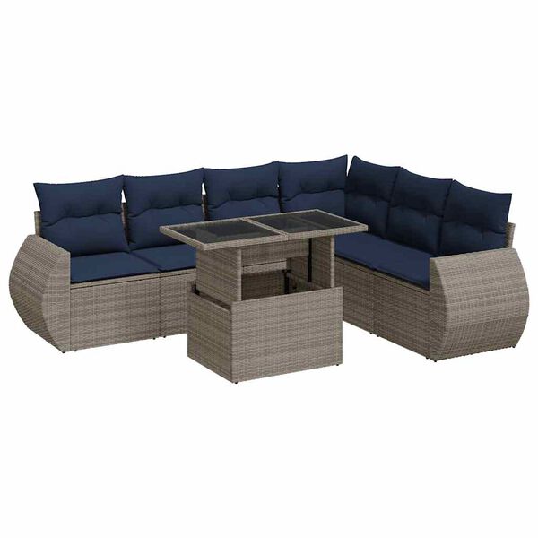 vidaXL 7-delige Loungeset met kussens poly rattan acacia grijs