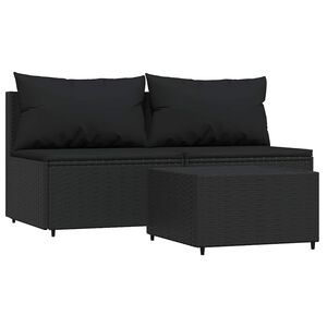 vidaXL 3-delige Loungeset met kussens poly rattan zwart
